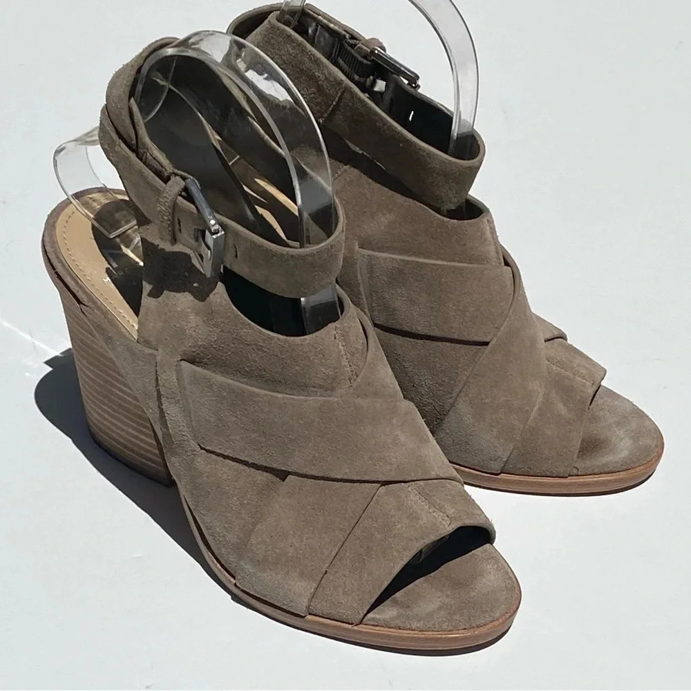 MARC FISHER Women’s Suede Valen peep toe sandals booties adjustable ankles 7.5 - Picture 3 of 8